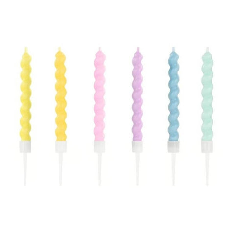 Gedrehte Geburtstags-Kerzen pastell 8,5 cm - 6 Stück